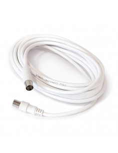 Tradineur - Cable para antena de Televisión - Longitud de 10 Metros - Salidas macho y Hembra - Cable Coaxial - Color Blanco