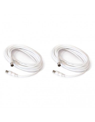 Tradineur - Cable para antena de Televisión - Longitud de 2 Metros - Salidas macho y Hembra - Cable coaxial - Color Blanco