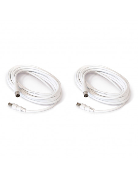 Tradineur - Cable para antena de Televisión - Longitud de 2 Metros - Salidas macho y Hembra - Cable coaxial - Color Blanco