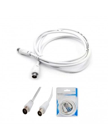 Tradineur - Cable para antena de Televisión - Longitud de 2 Metros - Salidas macho y Hembra - Cable coaxial - Color Blanco