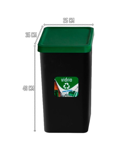 Tradineur - Set de 3 Cubos de Reciclaje - Verde (Vidrio), Amarillo (Envases) y Azul (Papel) - Capacidad: 28 litros - Plástico -