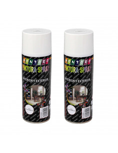 Montoro - Pack 2 botes de pintura en spray blanco brillo A21 400 ml, válido para multitud de superficies de interior y exterior.