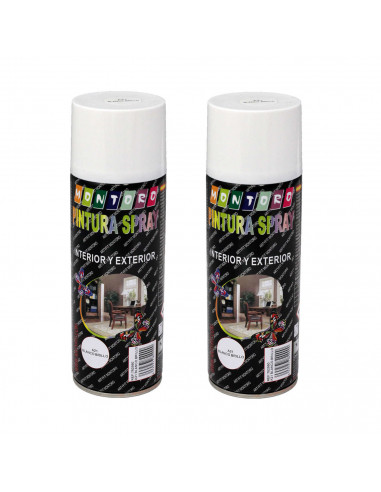Montoro - Pack 2 botes de pintura en spray blanco brillo A21 400 ml, válido para multitud de superficies de interior y exterior.