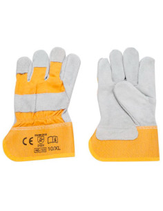 Tradineur - Guantes de trabajo, tela y cuero resistente, protección, bricolaje, seguridad, jardinería (Gris y naranja - Talla 10