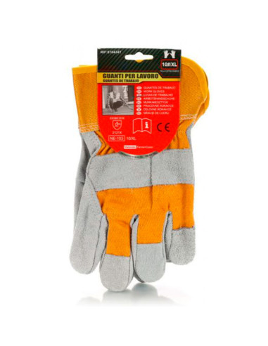 Tradineur - Guantes de trabajo, tela y cuero resistente, protección, bricolaje, seguridad, jardinería (Gris y naranja - Talla 10