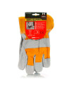 Tradineur - Guantes de trabajo, tela y cuero resistente, protección, bricolaje, seguridad, jardinería (Gris y naranja - Talla 10