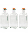 Tradineur - Pack de 3 botellas de vidrio, frascas con tapón de corcho, reutilizables, rellenables, licores, aceite, agua, vino,