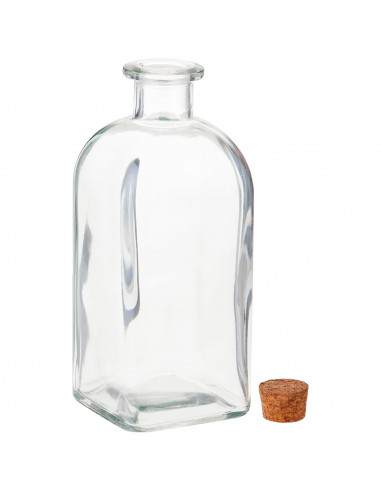 Tradineur - Pack de 3 botellas de vidrio, frascas con tapón de corcho, reutilizables, rellenables, licores, aceite, agua, vino,