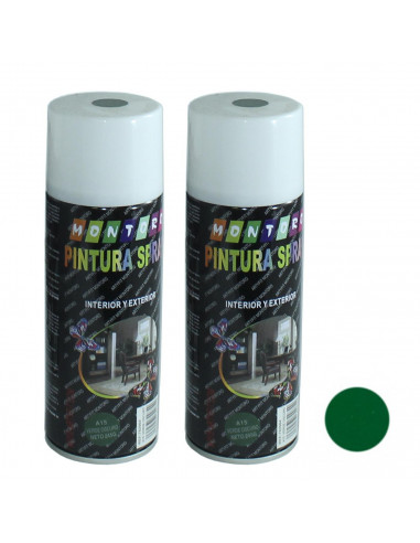 Montoro - Pack de 2 botes de pintura en spray verde oscuro A15 400 ml, válido para multitud de superficies de interior y exterio