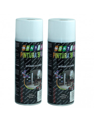 Montoro - Pack 2 botes de pintura en negro satinado  SA01 400 ml, válido para multitud de superficies de interior y exterior. Pi