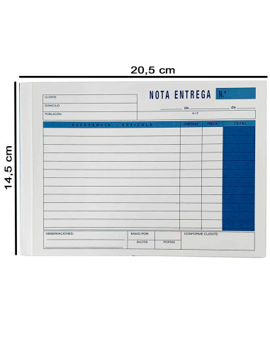 Tradineur - Pack de 6 talonarios de notas de entrega, 50 hojas, 25 juegos original + copia, autocopiativas, matriz de corte y ta