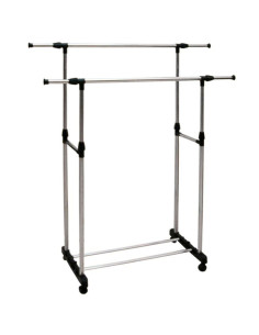 Tradineur - Perchero burro doble extensible con ruedas, acero y plástico, altura y anchura regulables, fácil montaje, 85-140 x 9