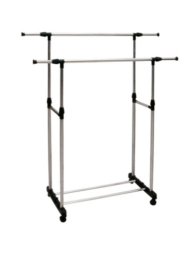 Tradineur - Perchero burro doble extensible con ruedas, acero y plástico, altura y anchura regulables, fácil montaje, 85-140 x 9