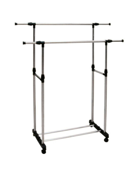Tradineur - Perchero burro doble extensible con ruedas, acero y plástico, altura y anchura regulables, fácil montaje, 85-140 x 9