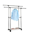 Tradineur - Perchero burro doble extensible con ruedas, acero y plástico, altura y anchura regulables, fácil montaje, 85-140 x 9