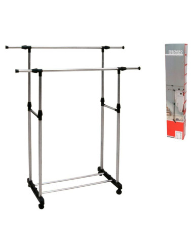Tradineur - Perchero burro doble extensible con ruedas, acero y plástico, altura y anchura regulables, fácil montaje, 85-140 x 9
