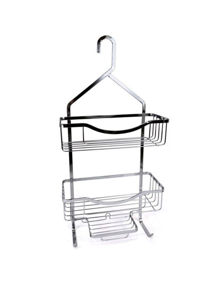Tradineur - Estantería de baño de metal cromado, 3 niveles y gancho para colgar, organizador de productos de aseo, higiene, pare