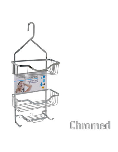 Tradineur - Estantería de baño de metal cromado, 3 niveles y gancho para colgar, organizador de productos de aseo, higiene, pare
