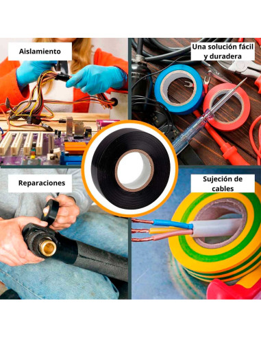 Tradineur - Pack de 3 cintas aislantes adhesivas, pvc, instalaciones eléctricas, reparar, proteger y agrupar cables, bricolaje (