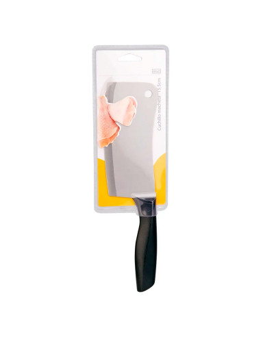 Tradineur - Cuchillo ancho de carnicero, hoja de acero inoxidable de 15 cm, mango ergonómico, corte de huesos y carne, cocina -