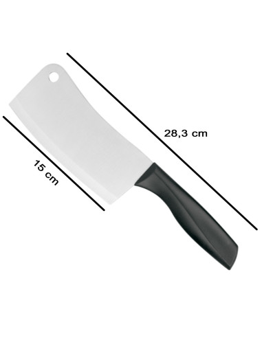 Tradineur - Cuchillo ancho de carnicero, hoja de acero inoxidable de 15 cm, mango ergonómico, corte de huesos y carne, cocina -