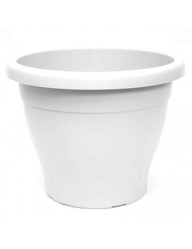 Tradineur - Maceta de plástico redonda blanca Mediterránea, diámetro 48,5 cm, 80 litros con orificios inferiores, recipiente, ma