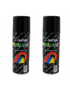 Montoro - Pack 2 botes de pintura en spray negro brillo A01 200 ml, válido para multitud de superficies de interior y exterior.