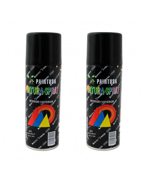 Montoro - Pack 2 botes de pintura en spray negro brillo A01 200 ml, válido para multitud de superficies de interior y exterior.