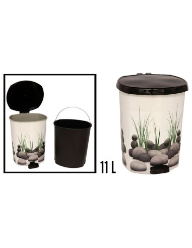 Tradineur - Papelera con pedal Diseño Zen (11 L) - Fabricado en Plástico - Capacidad de 11 Litros - Cubo interno Extraíble - 33