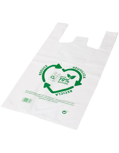 Tradineur - Pack de 25 bolsas de plástico tipo camiseta, reutilizables, gran resistencia, cumplen normativa, aptas para uso alim