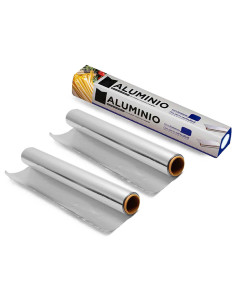 Tradineur - Pack de 2 Rollos de papel de aluminio para la cocina - Fabricado en España - Uso Alimentario - Longitud de 10 Metros