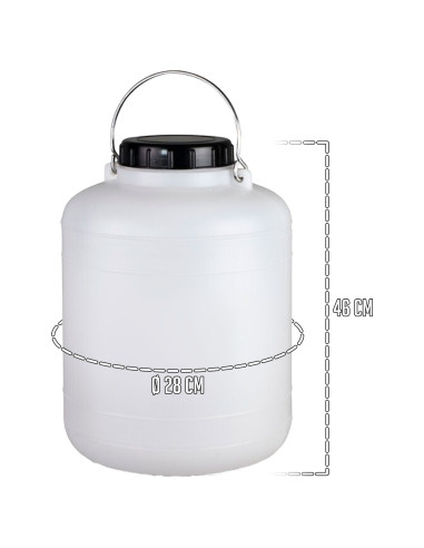 Tradineur - Bidón / Barril cilíndrico de 20 Litros con asa metalica para el almacenamiento de alimentos - Incluye tapa y obturad