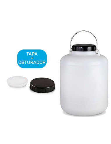 Tradineur - Bidón / Barril cilíndrico de 20 Litros con asa metalica para el almacenamiento de alimentos - Incluye tapa y obturad