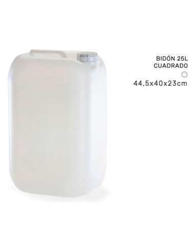 Tradineur - Bidón / Barril cuadrado con asa - Capacidad de 25 litros - Fabricado en PVC - Apto para uso Alimentario - Tamaño apr