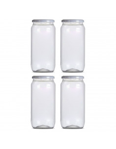Tradineur - Pack de 4 Tarros Multiusos con tapa metálica - Fabricado en Plástico - Capacidad de 360 ml - Ø 6 x 13 cm