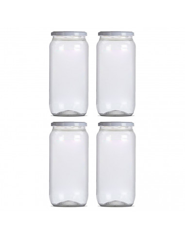 Tradineur - Pack de 4 Tarros Multiusos con tapa metálica - Fabricado en Plástico - Capacidad de 360 ml - Ø 6 x 13 cm
