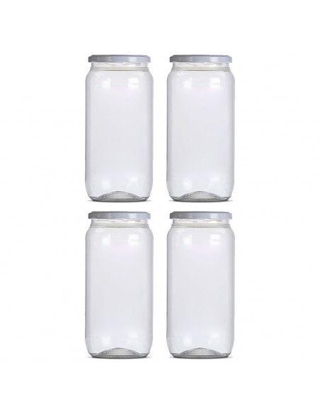 Tradineur - Pack de 4 Tarros Multiusos con tapa metálica - Fabricado en Plástico - Capacidad de 360 ml - Ø 6 x 13 cm
