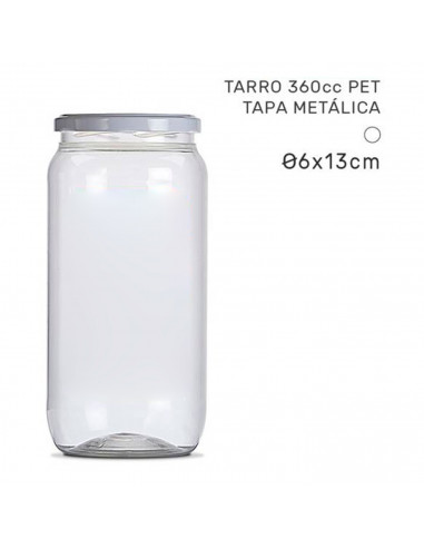 Tradineur - Pack de 4 Tarros Multiusos con tapa metálica - Fabricado en Plástico - Capacidad de 360 ml - Ø 6 x 13 cm