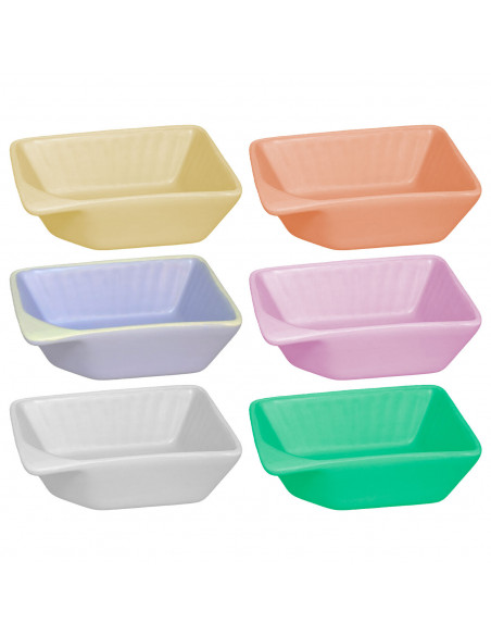 Tradineur - Pack de 6 Saleras rectangulares - Fabricado en Cerámica - Capacidad de 125 ml - Apto para uso alimentario, lavavajil