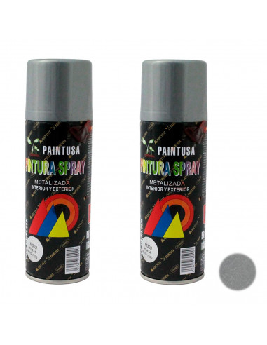 Montoro - Pack de 2 botes de pintura en spray color plata M303, 200 ml, válido para multitud de superficies de interior y exteri