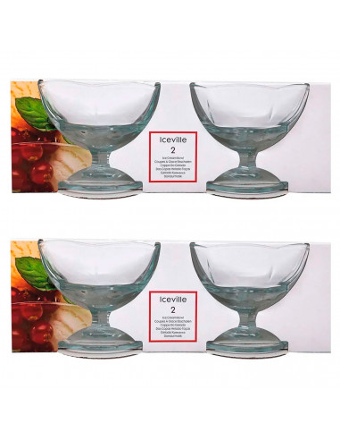 Tradineur - Pack de 4 copas de helado, modelo Ice Ville, vidrio soda lime,  diseño sofisticado y elegante, postres, cócteles, ap