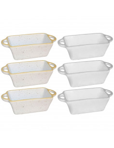 Tradineur - Pack de 6 Saleras rectangulares con asas - Fabricado en Cerámica - Capacidad de 125 ml - Apto para uso alimentario,