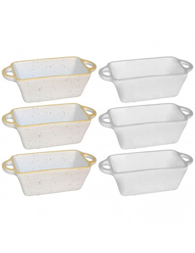 Tradineur - Pack de 6 Saleras rectangulares con asas - Fabricado en Cerámica - Capacidad de 125 ml - Apto para uso alimentario,