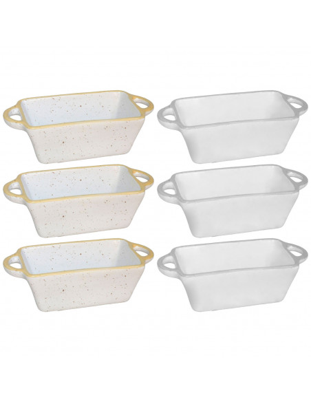 Tradineur - Pack de 6 Saleras rectangulares con asas - Fabricado en Cerámica - Capacidad de 125 ml - Apto para uso alimentario,