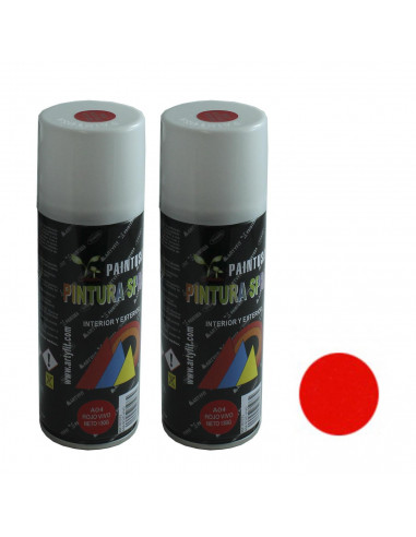 Montoro - Pack 2 botes de pintura en spray rojo vivo A04 200 ml, válido para multitud de superficies de interior y exterior