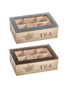 Tradineur - Caja de Madera para té Take a Little Time for Tea - 6 Compartimento - Tapa Superior de Cristal - 7,7 x 23 x 15 cm -