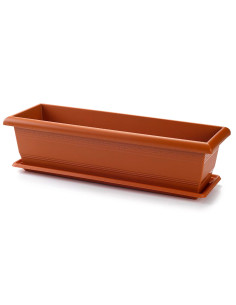 Tradineur - Jardinera con plato Rectangular "Terracota" - PLFT - Fabricado en Plástico - Macetero apto para Exterior e Interior
