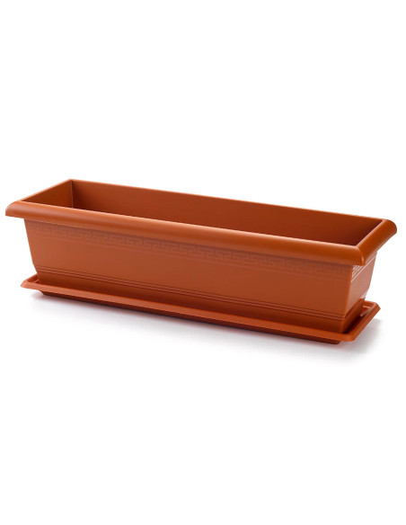 Tradineur - Jardinera con plato Rectangular "Terracota" - PLFT - Fabricado en Plástico - Macetero apto para Exterior e Interior
