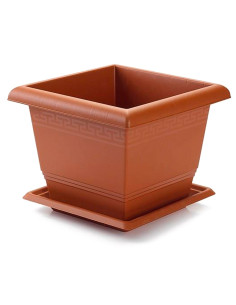 Tradineur - Maceta Cuadrada con plato "Terracota" - Fabricado en Plástico - Macetero apto para Exterior e Interior del hogar - 3