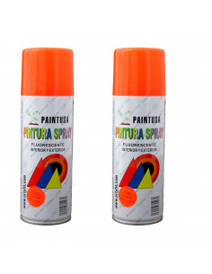 Montoro - Pack 2 botes de pintura en spray naranja fluorescente F202 200 ml, válido para multitud de superfiies de interior y ex